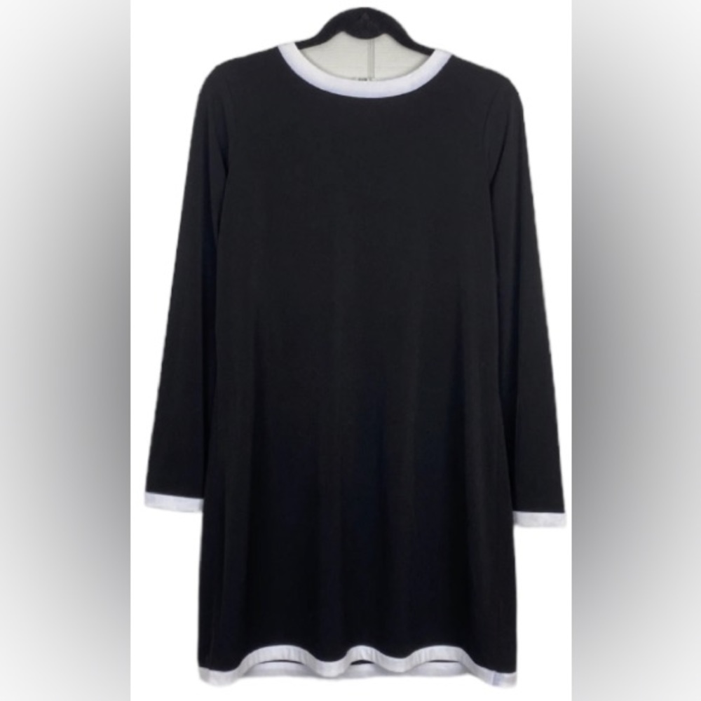Michael Kors Long Sleeve White Trim Above the Knee Black Swing Dress SzM